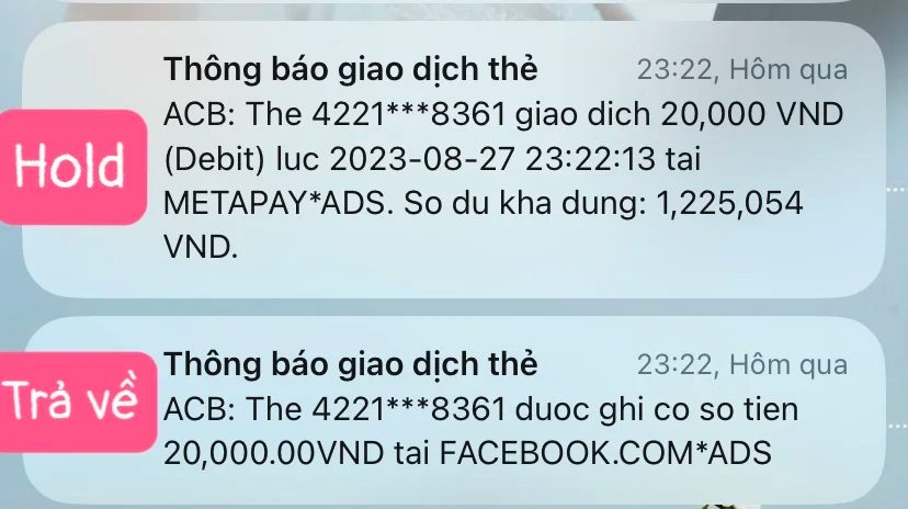 Thời gian hoàn tiền tài khoản bị hold