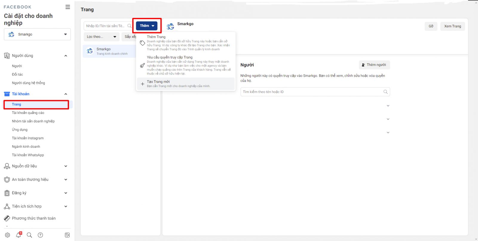 Thêm Fanpage tài khoản cá nhân vào BM
