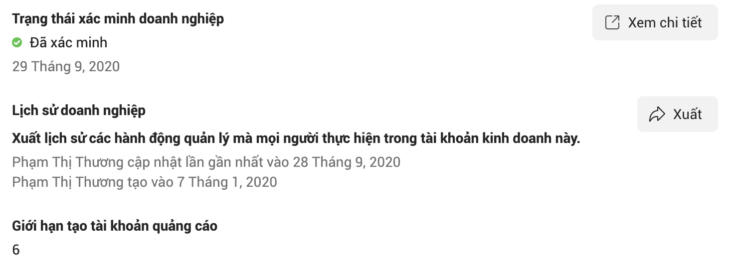 Tài khoản BM xác minh doanh nghiệp