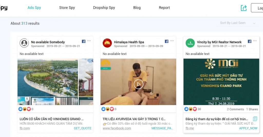 Viewing competitors’ fanpage ads using BigSpy